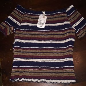 multi stripe off the shoulder top